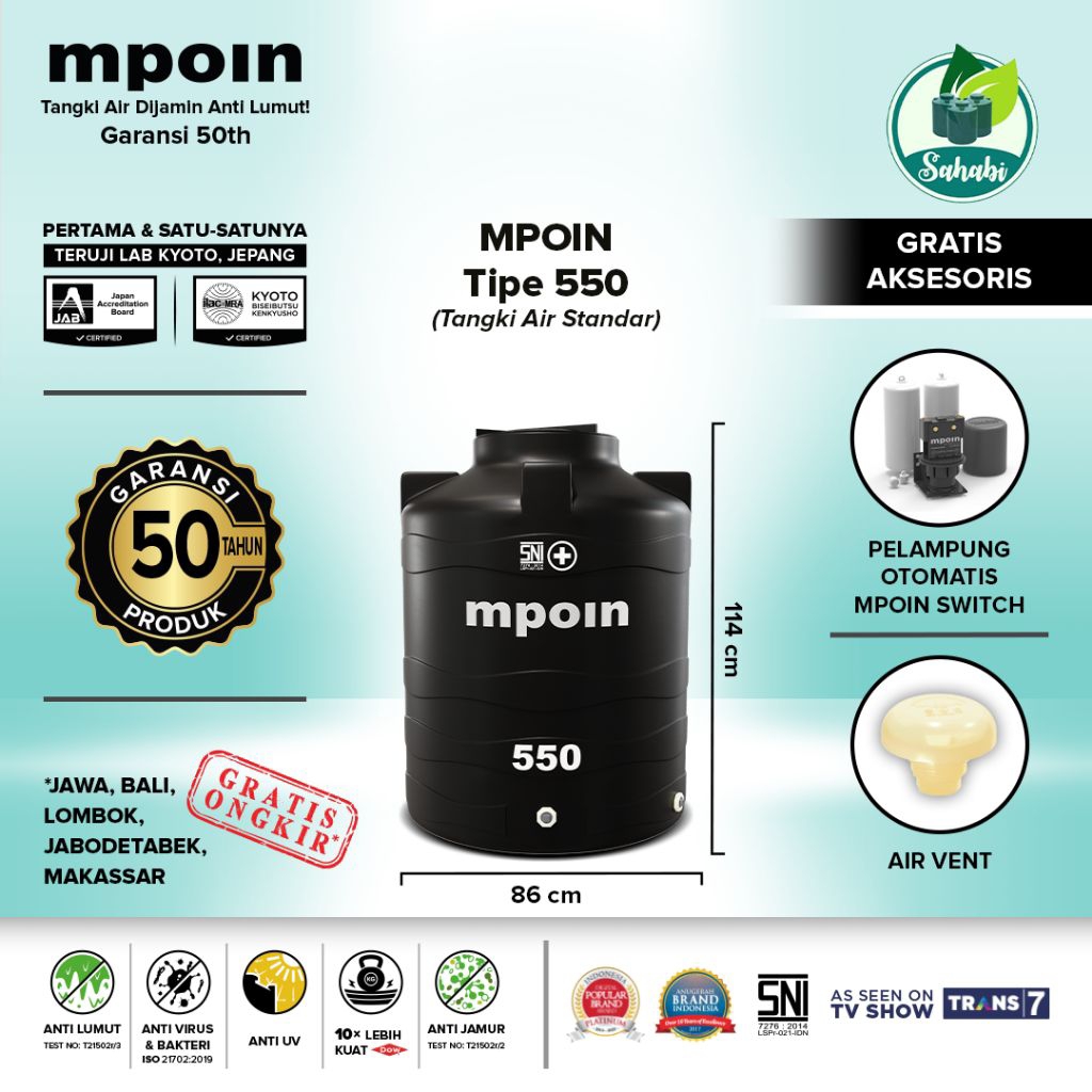 Tandon Air / Toren Air / Tangki Air Mpoin 500 / 550 Liter