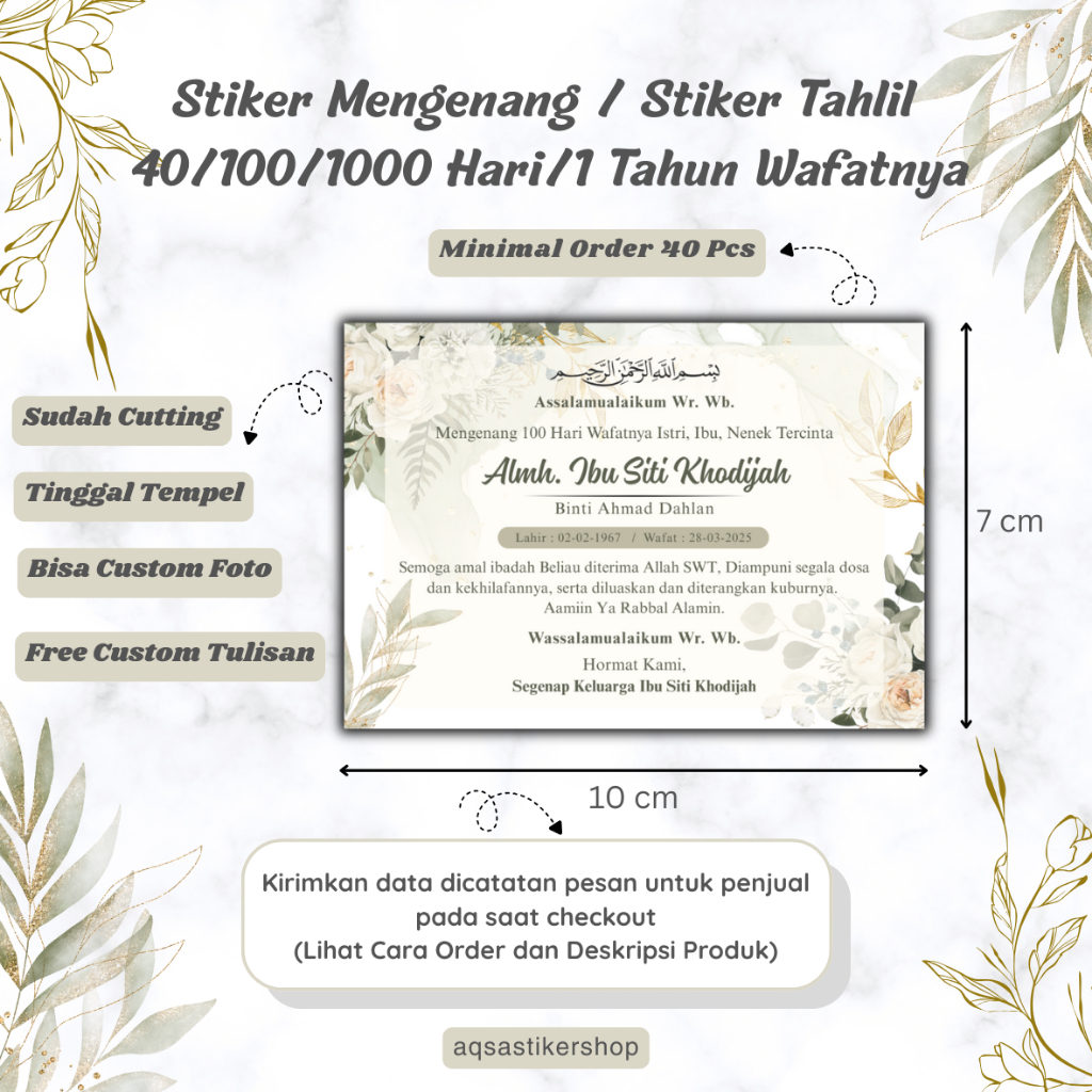 Stiker Mengenang /Stiker Tahlil 40/100/1000 Hari 1 Tahun