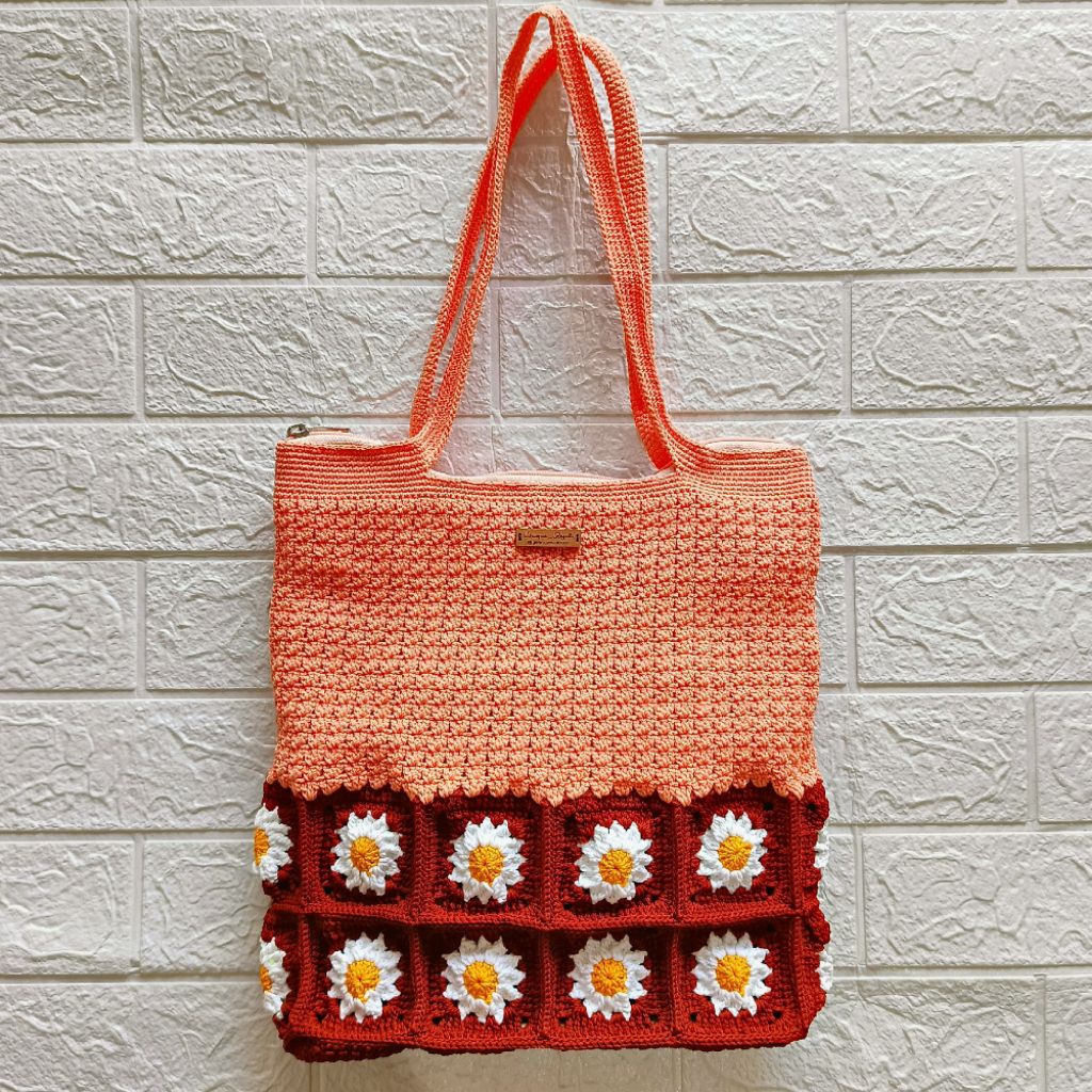 TOTEBAG PEACH RAJUT/TOTEBAG RAJUT/TAS RAJUT 30×30 cm
