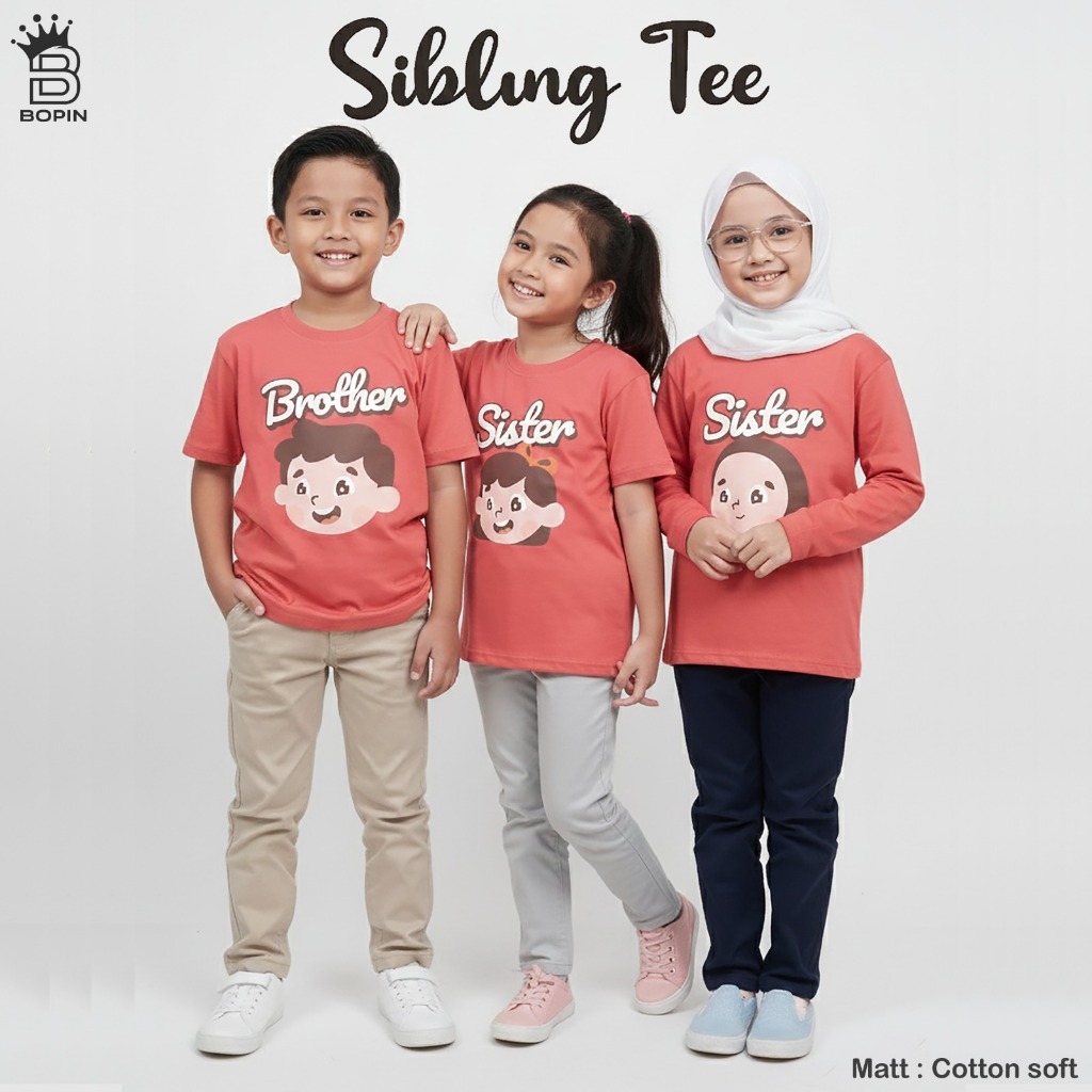 Kaos Atasan Anak Laki-laki Perempuan Edisi Sibling Warna Blush Red