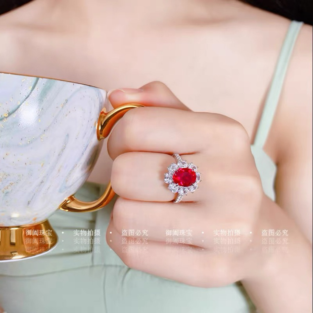 Natural red gem ring female 18k gold sterling silver 2 carats luxury diamond Mosan diamond ring fema