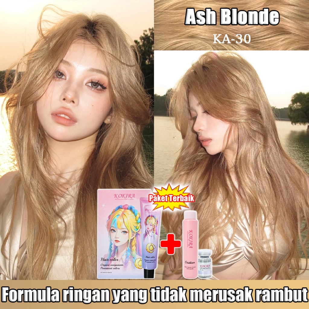 KOKIRA Ash Blonde Hair Color Pirang Abu-Abu cat rambut Pasteldengan Perawatan PlantHealth Pewarna Ra
