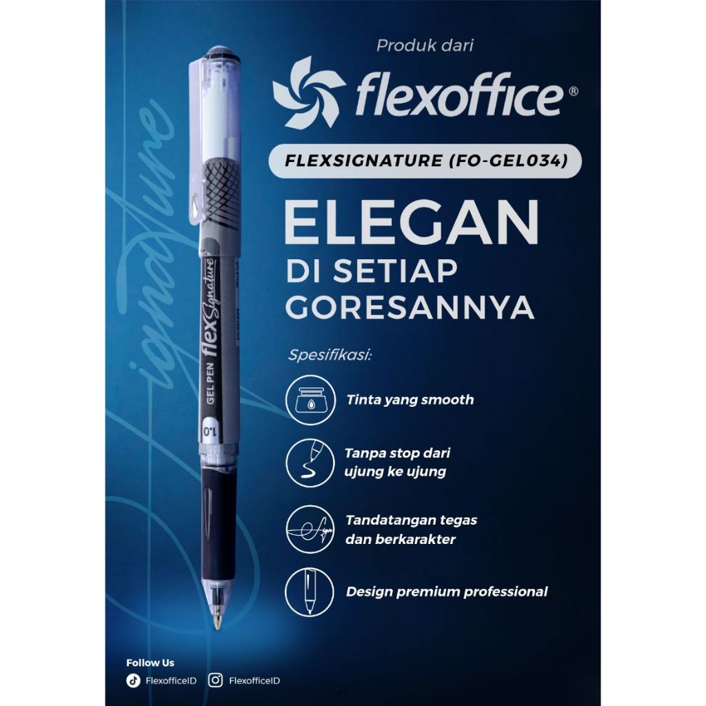 FlexOffice Signature Gel Pen FO-GEL034 1.0mm Hitam pen keren tebal untuk tandatangan karakter