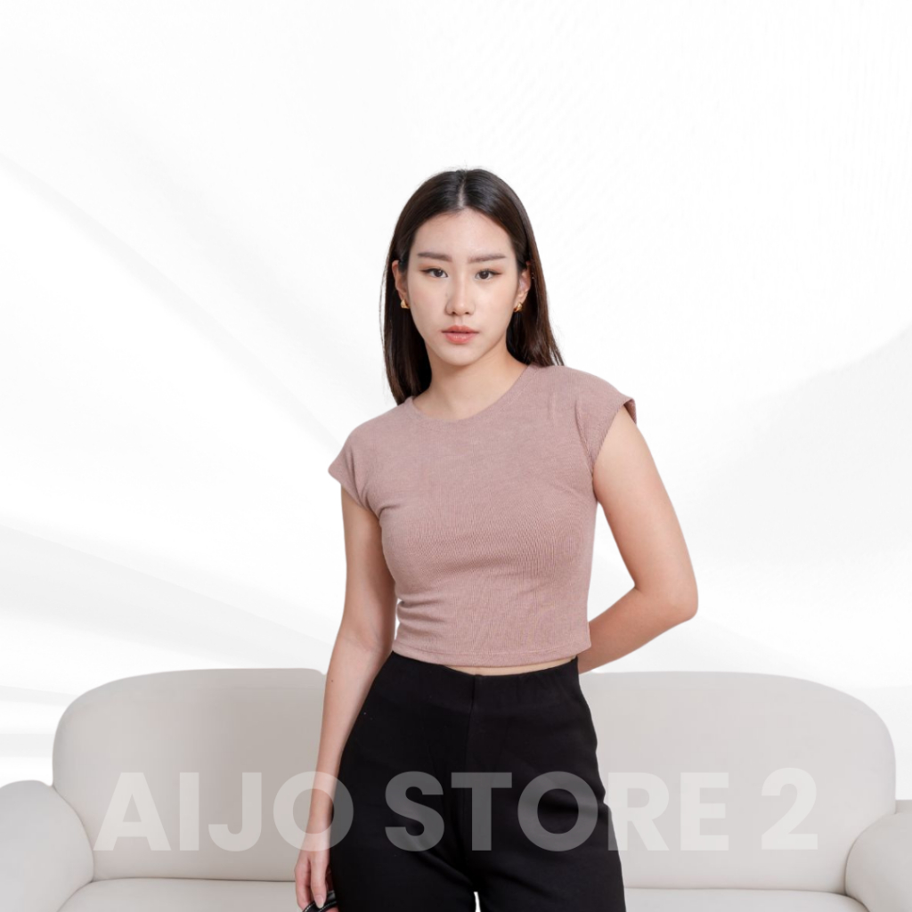 AIJO STORE 2 | Kira Top Kaos Atasan Wanita Kekinian - Crop Oneck Bodyfit Pendek RIB Jumbo