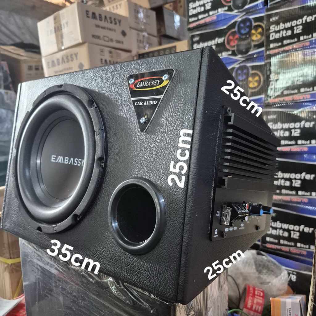Speaker Subwoofer aktif bassbox/basstube 8inch Embassy ES-844 MAX 600Watt DC12volt model kerucut UNI