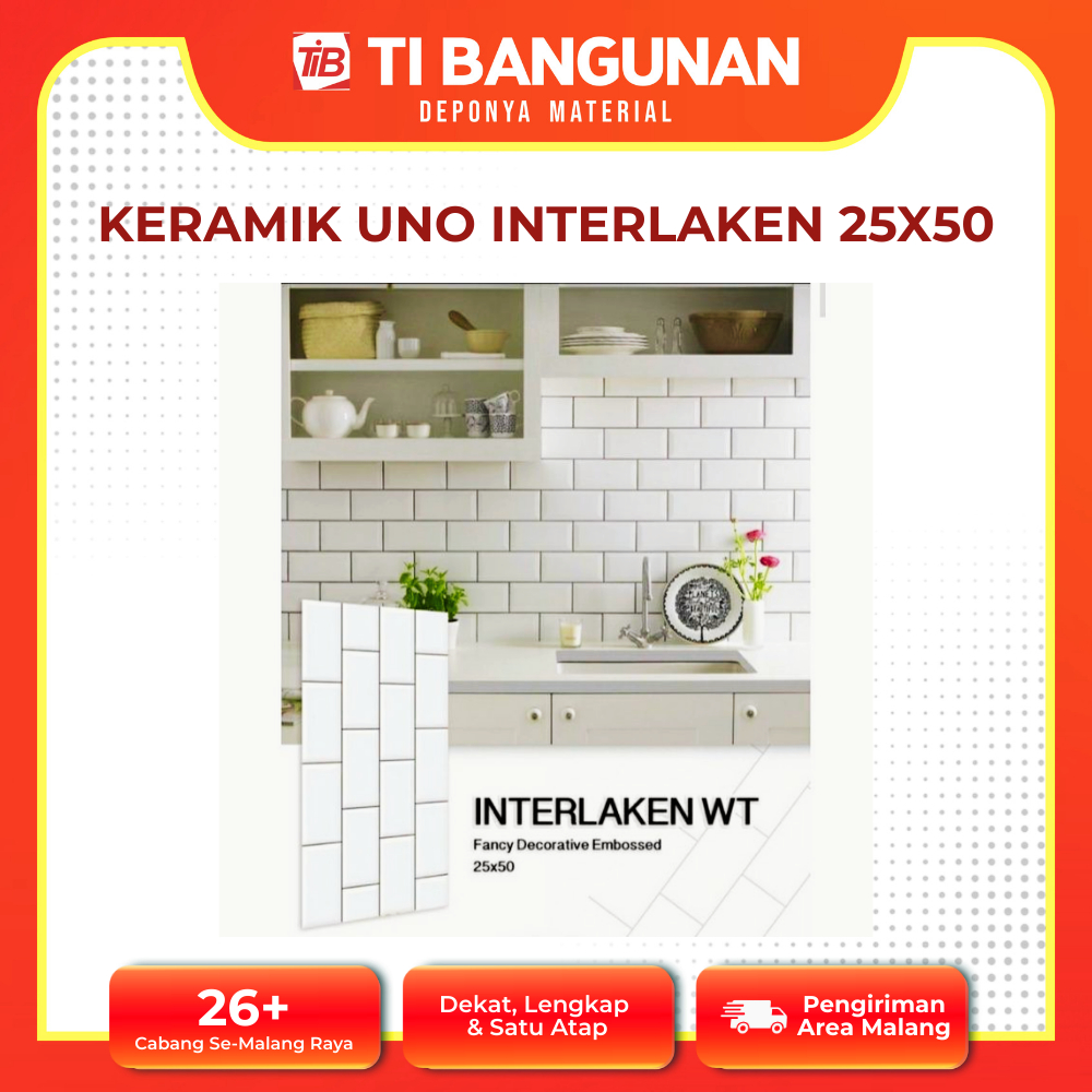 TIB - KERAMIK UNO INTERLAKEN WHITE 25 X 50 - KERAMIK DINDING MOTIF BATA - KERAMIK DINDING KEKINIAN -