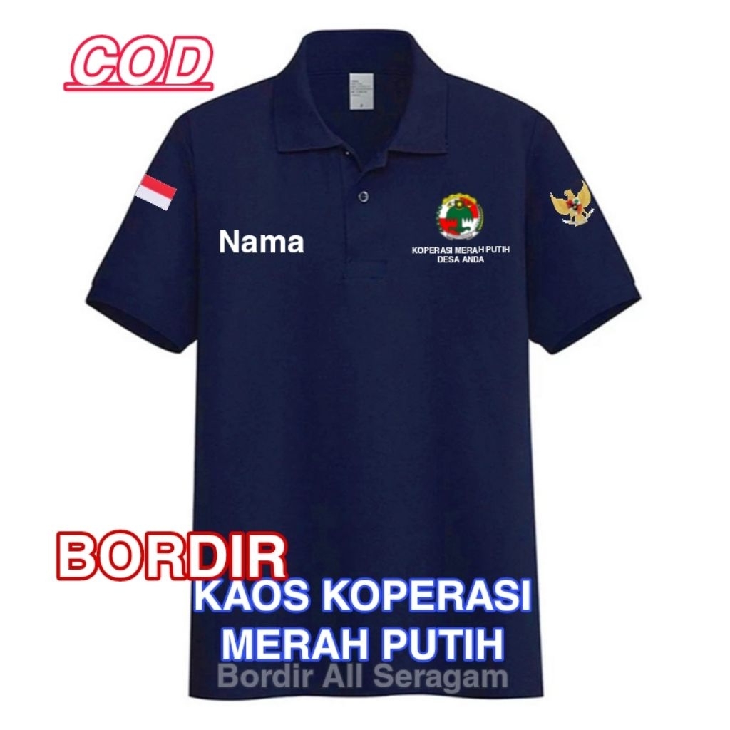 Terbaru kaos KOPERASI MERAH PUTIH baju seragam koperasi desa gratis bordir atau sablon nama desa bis