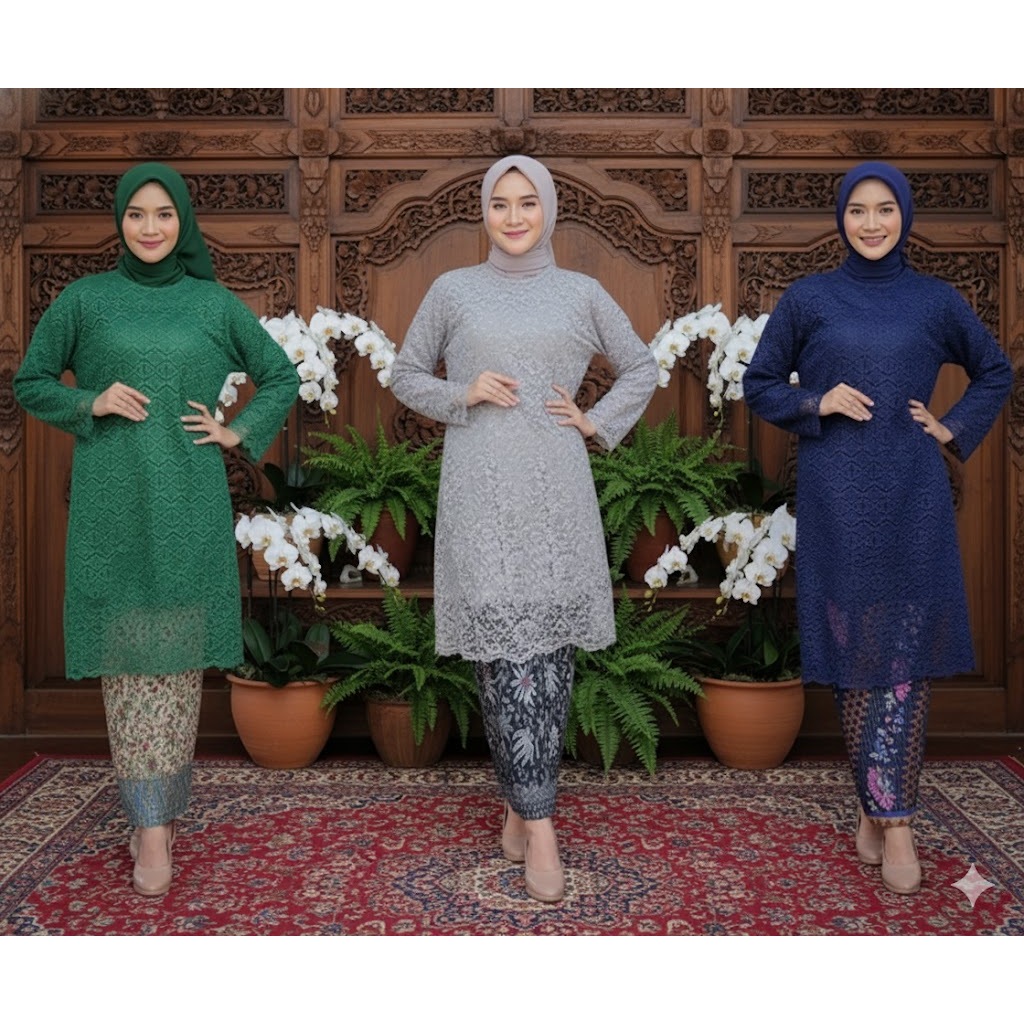 HARGA PROMO JUMBO DRESS PESTA NATAL KEBAYA SANTAI WANITA BROKAT ANEKA WARNA HIJAU