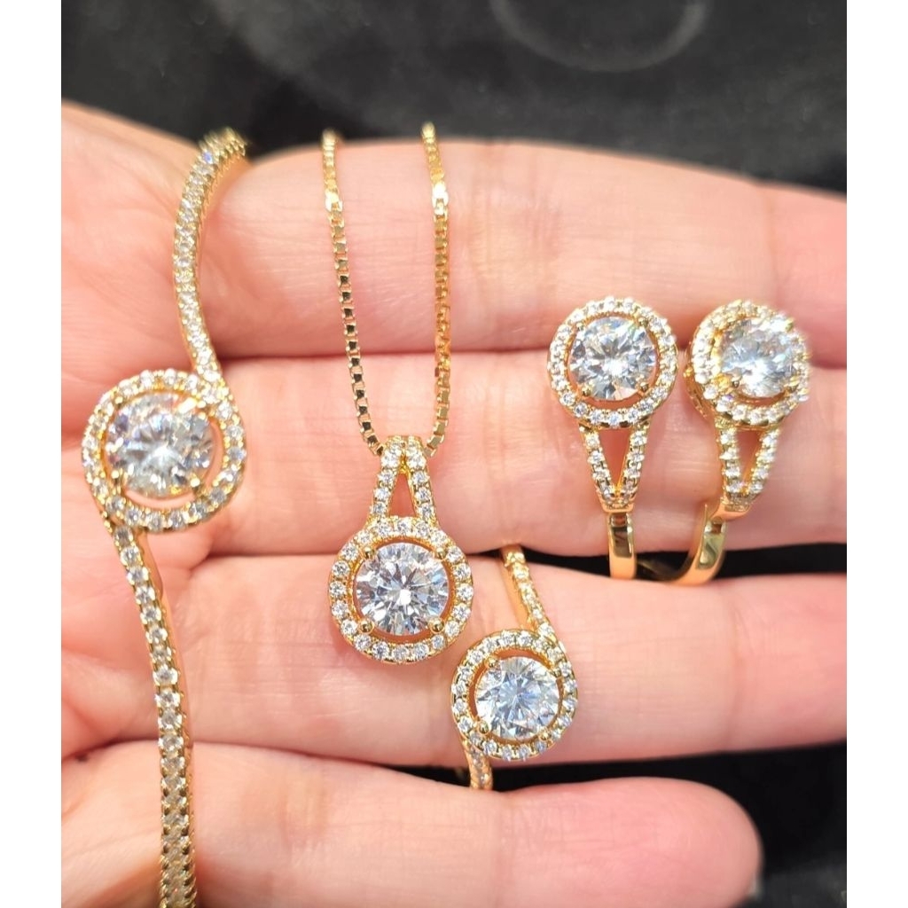 1set perhiasan wanita replika berlian lapis emas 18k