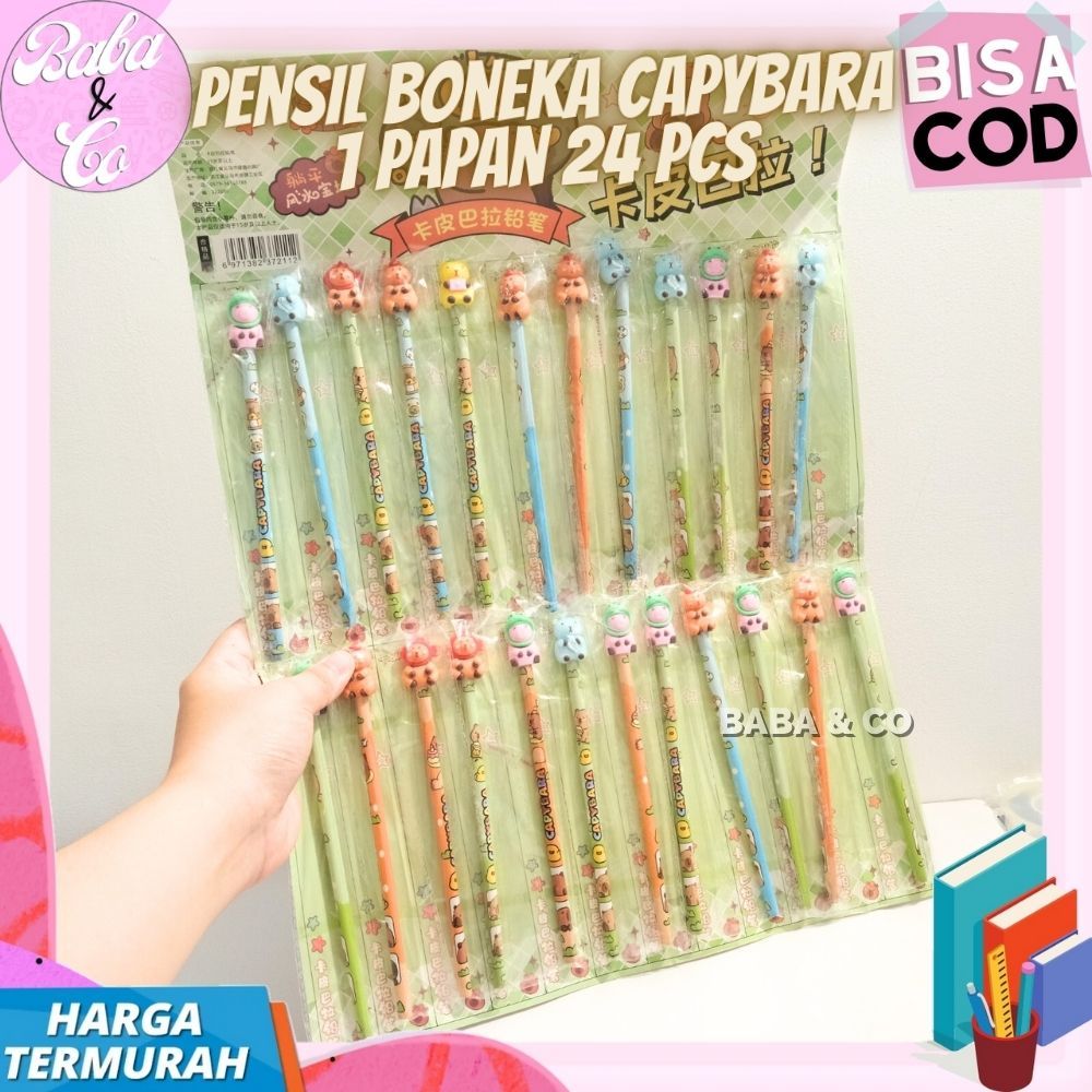 1 PAPAN 24pcs PENSIL 2B BONEKA CAPYBARA LUCU UNIK PENSIL CAPYBARA 1 CARD 24 pcs PENSIL CAPYBARA BONE
