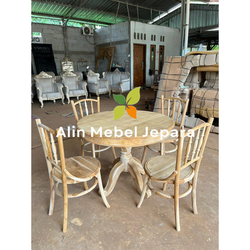 Set Meja Makan Bulat Besar, Meja Makan Kayu Jati, Kursi Loboy, Set Meja Makan Kursi Loboy