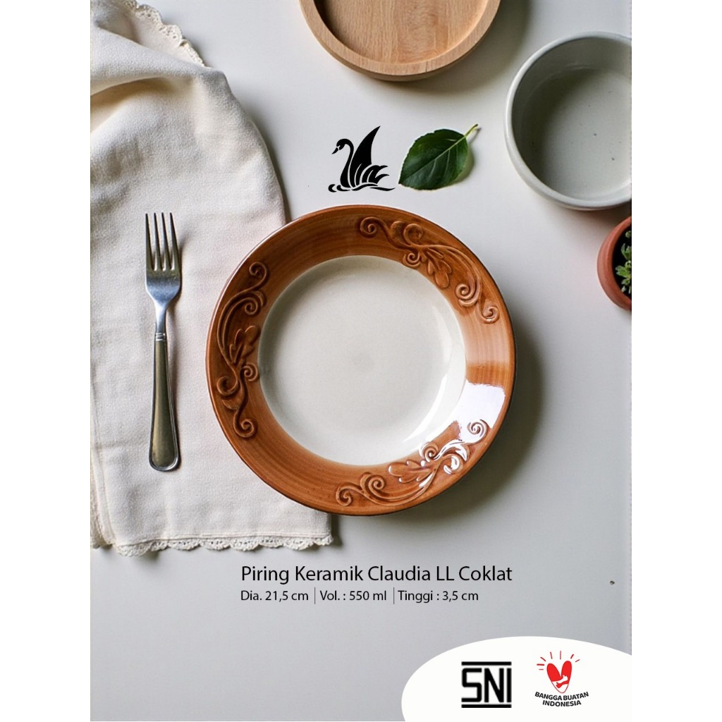 Piring Keramik Claudia LL Coklat-Piring Makan Jadul-Piring Motif Batik Timbul