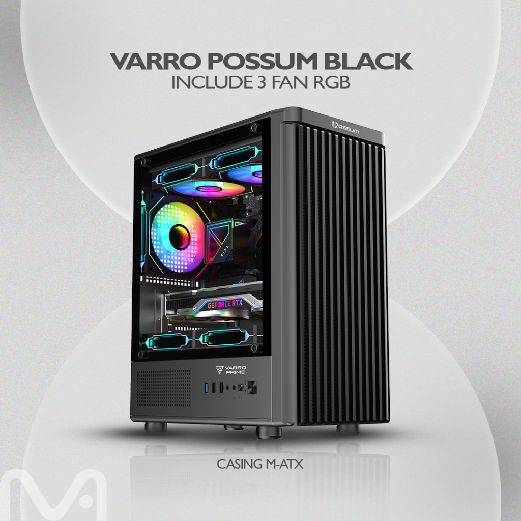 CASING GAMING VARRO POSSUM BLACK + 3 Fan RGB