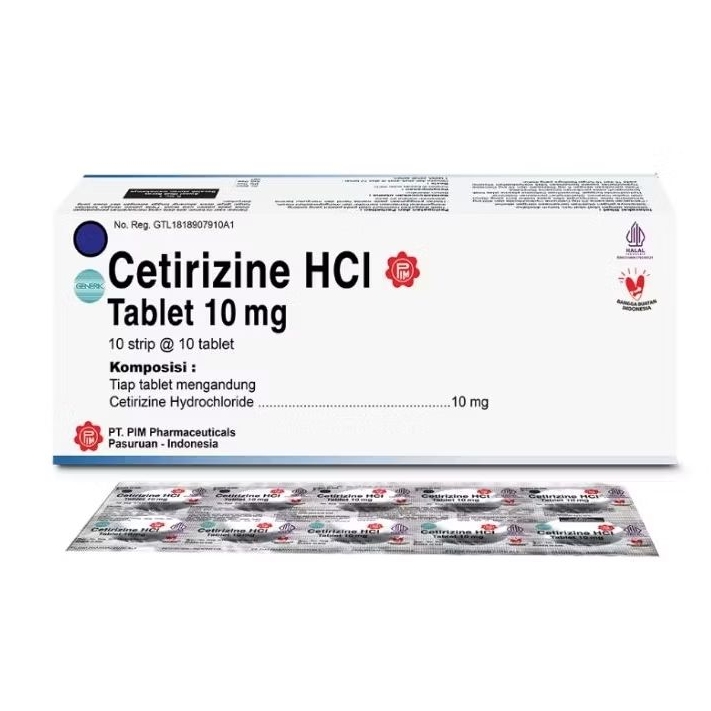 CETIRIZINE HCL - 10mg Tablet isi 10 strip @ 10 Tablet