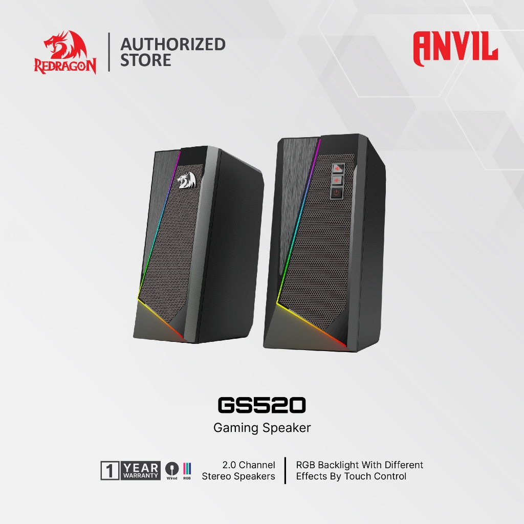 Redragon ANVIL GS520 Desktop Speaker Stereo Enhanced Sound Easy-Access Volume Control USB Power