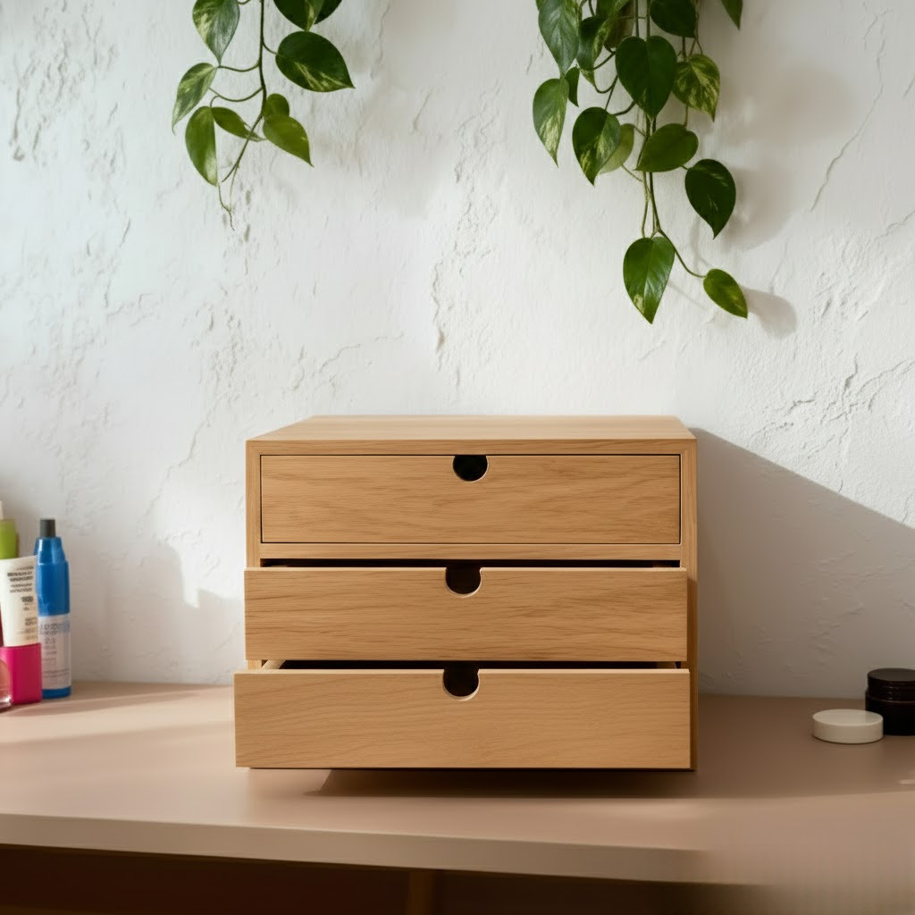 Rak Laci Kayu Pinus Rak Kosmetik Alat Tulis 3 Susun Aesthetic Serbaguna