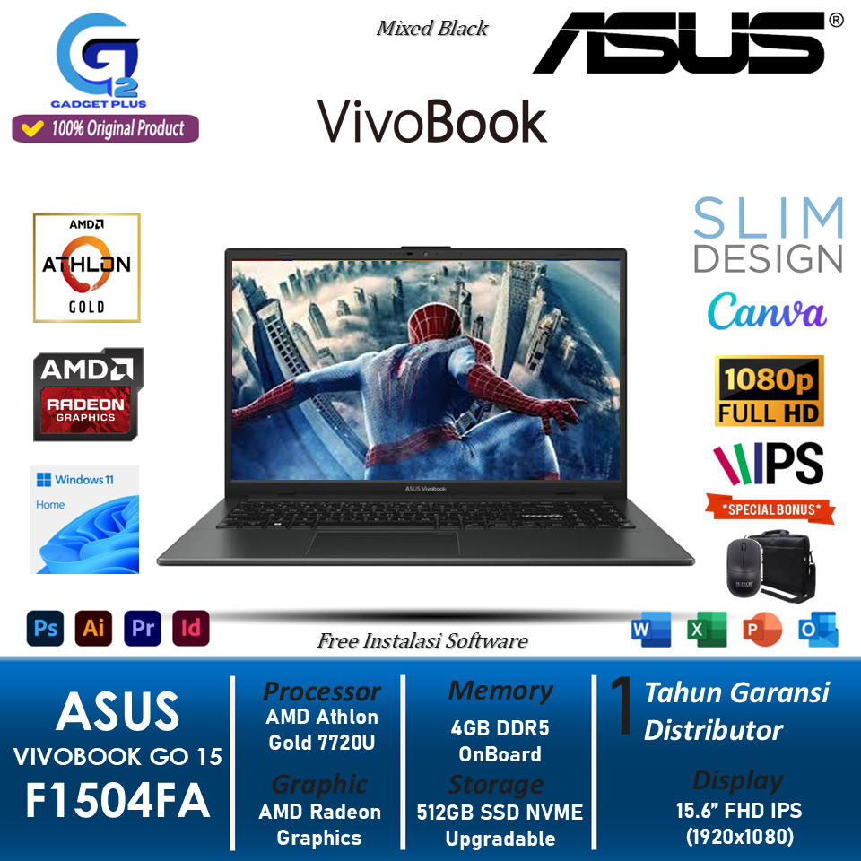 Laptop Asus VivoBook GO 15 E1504FA AMD ATHLON GOLD 7220U RAM 4GB DDR5 512GB FHD IPS Win11Home