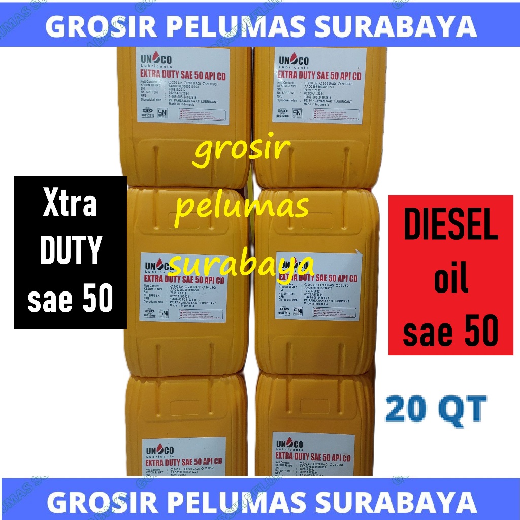 ECCO Oli Diesel SAE 50 API CD PAIL UNOCO Xtra Duty Oil 50 Jerigen 20Q NPT SNI Berkualitas Murah