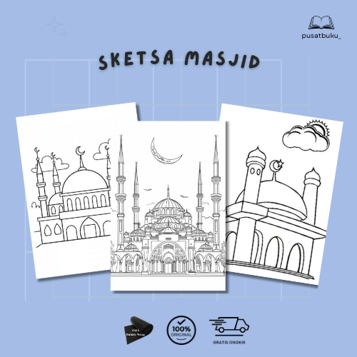 SKETSA GAMBAR MEWARNAI UNTUK ANAK TK DAN PAUD: Tema Masjid (ISI 20 SHEET MEWARNAI)