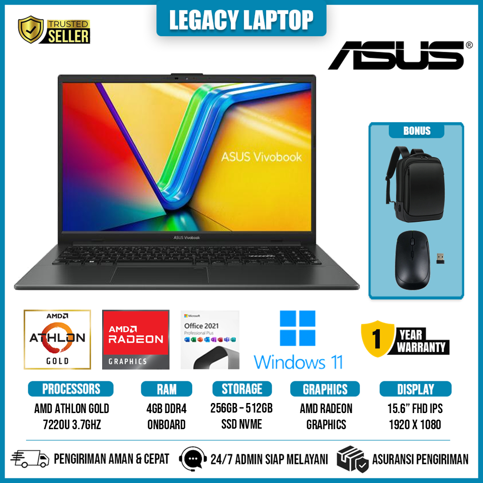 Laptop Asus Vivobook Go 15 E1504FA AMD Athlon Gold 7220U Ram 4GB 512GB SSD FHD IPS Windows 11