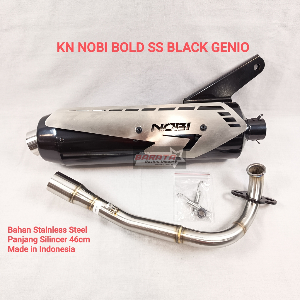 KNALPOT NOBI BOLD STAINLESS STEEL BLACK MOTOR GENIO UK. SILINCER 46CM
