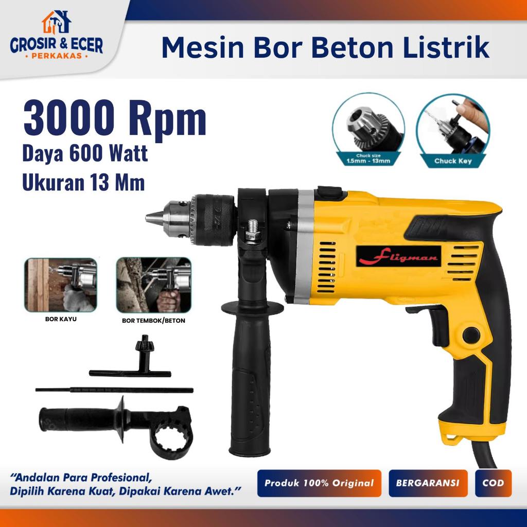 Mesin Bor Impact 600W Impact Drill 13mm Bor Power Kuat Untuk Bor Tembok Beton Besi Kayu - Mesin Bor 