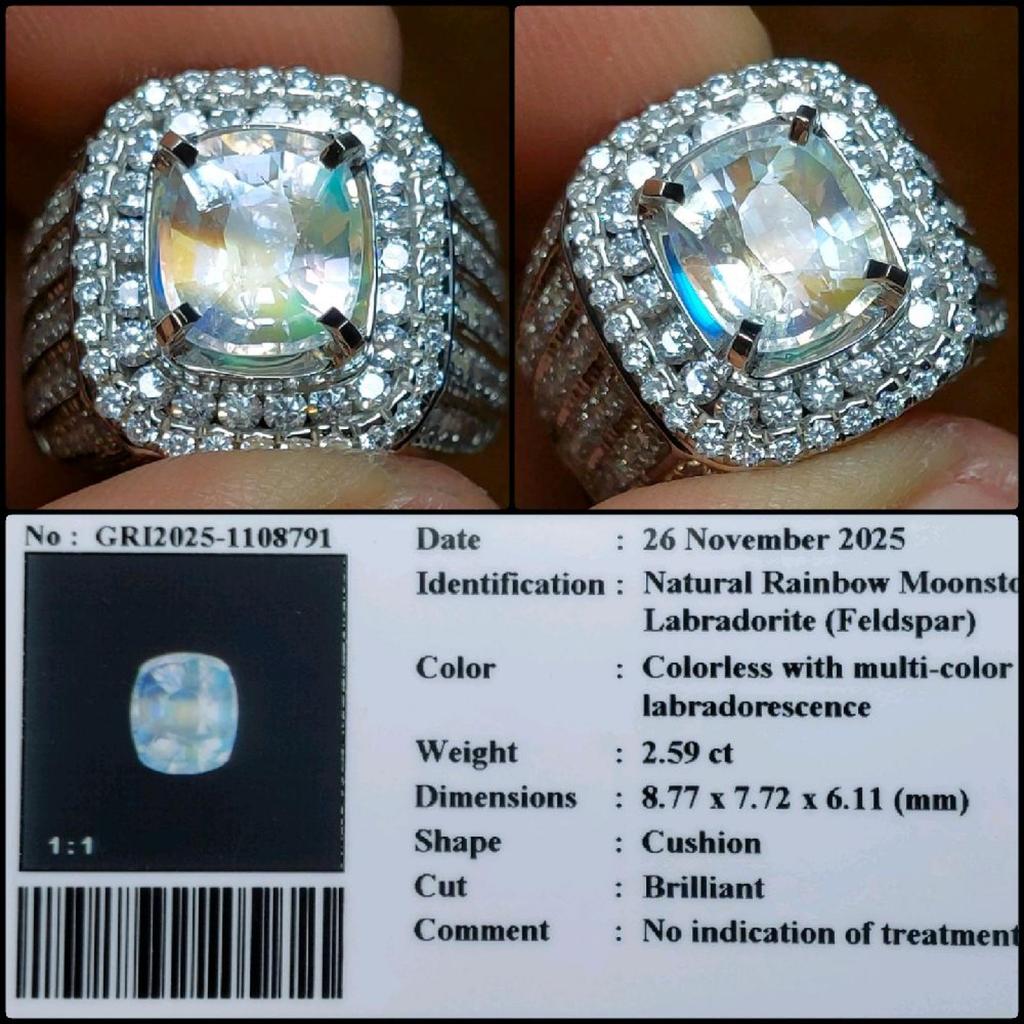 Rainbow Moonstone Natural Feldspar Cushion Cutt Gems Batu Permata Biduri Bulan Asli Garansi