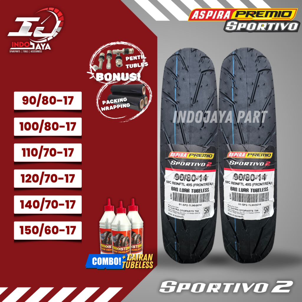 [READY COD] BAN LUAR SOFT COMPOUND TUBELESS SPORTIVO 2 RING 17 ( 90/80-17 - 100/80-17 - 110/70-17 - 