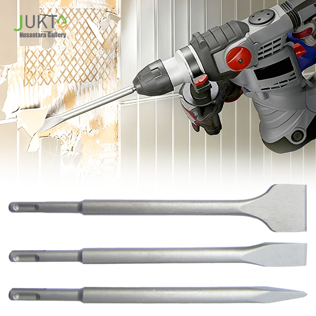 JUKTA [COD] 3 Pcs Mata Pahat SDS Plus Set | Lancip Gepeng Lebar | Aksesoris Mesin Bor Bobok Beton