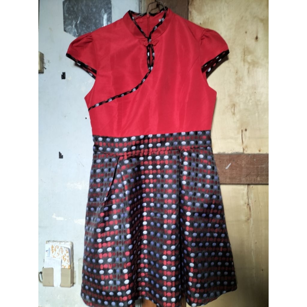 dress cheongsam qipao Imlek sinchia merah red polkadot China Korea BKK Bangkok Shanghai top atasan b