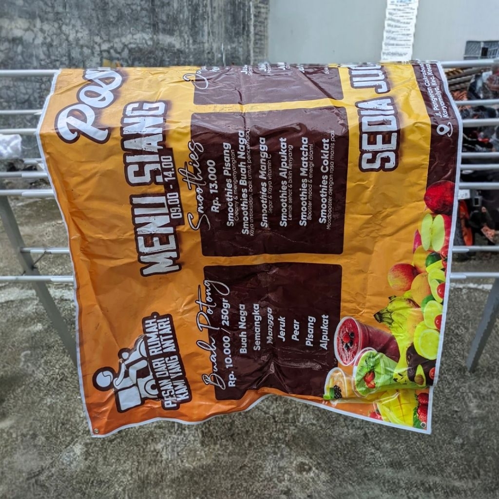 Baleho / Banner Promosi Bekas “Poseidrink” – Vinyl Ukuran ± 1 m × 2,6 m – Bisa Untuk Terpal, Kanopi,