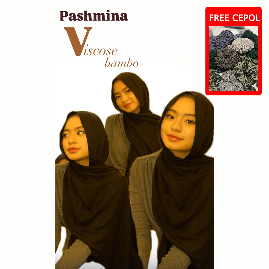Pashmina viscose bambu lembut ringan tidak melorot bonus scrunchies cepol hijab anti pusing