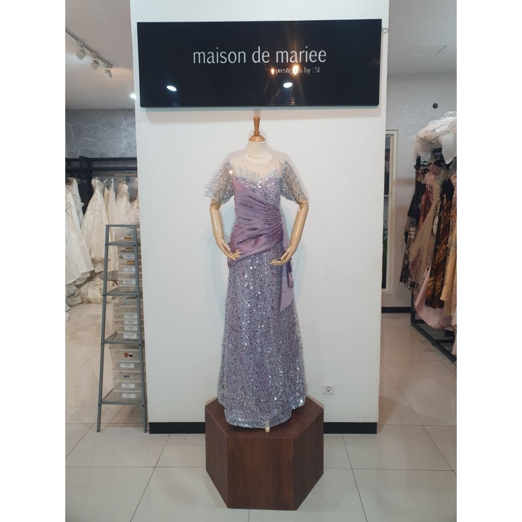 PL preloved baju pesta gaun party lilac duchess payet silver size L model mekar