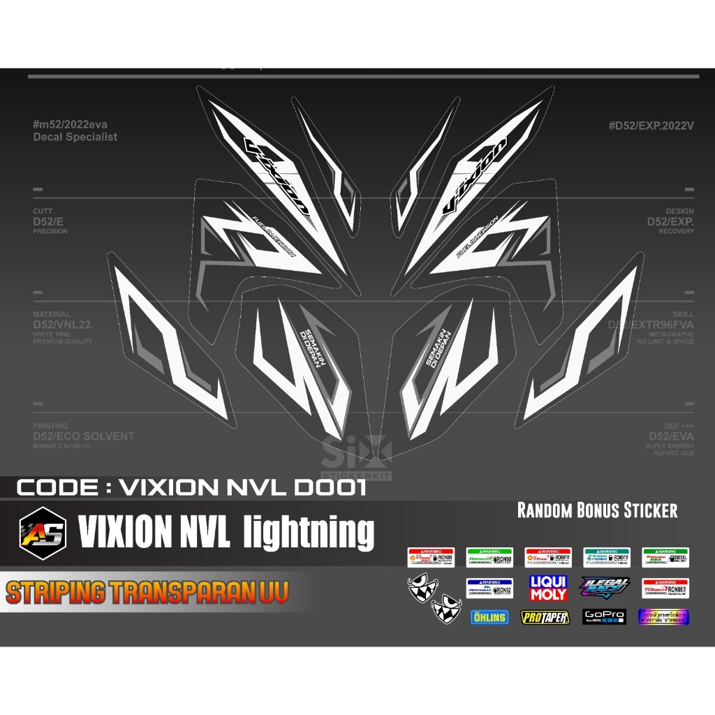 Sticker Striping Variasi Transparan Uv Vixion Nvl/Decal Stiker Striping Variasi Transparan Uv Yamaha
