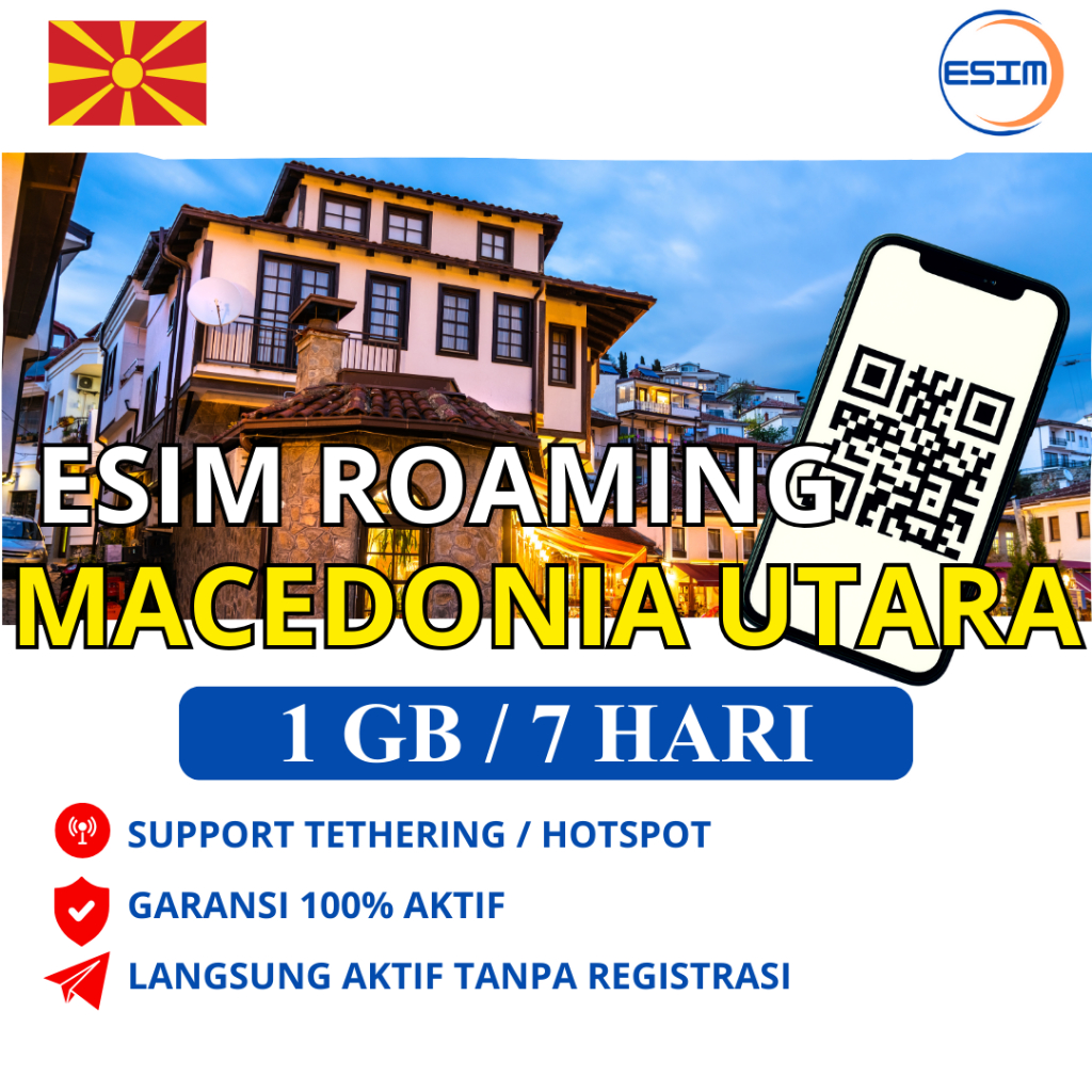 eSIM Macedonia Utara 1 GB 7 Hari | eSIM Roaming North Macedonia