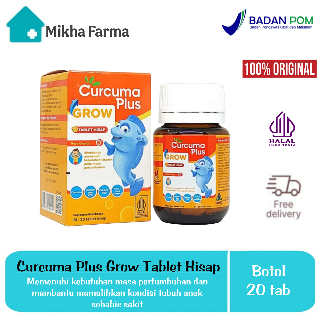 Curcuma Plus Grow | Rasa Jeruk | 20 Tablet Hisap - Suplemen Penambah Nafsu Makan Anak