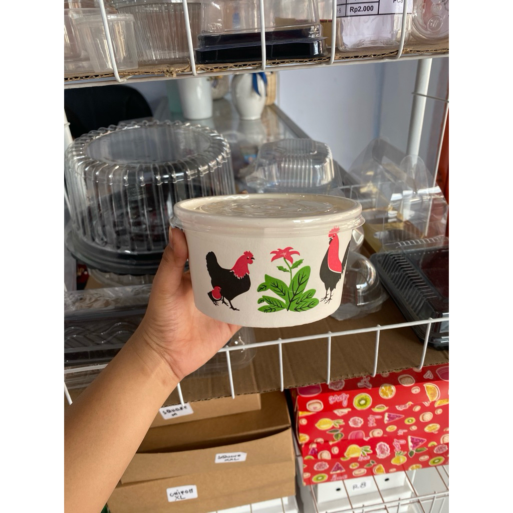 PAPER BOWL 650ml MOTIF JOYCUP+TUTUP (Isi 25)