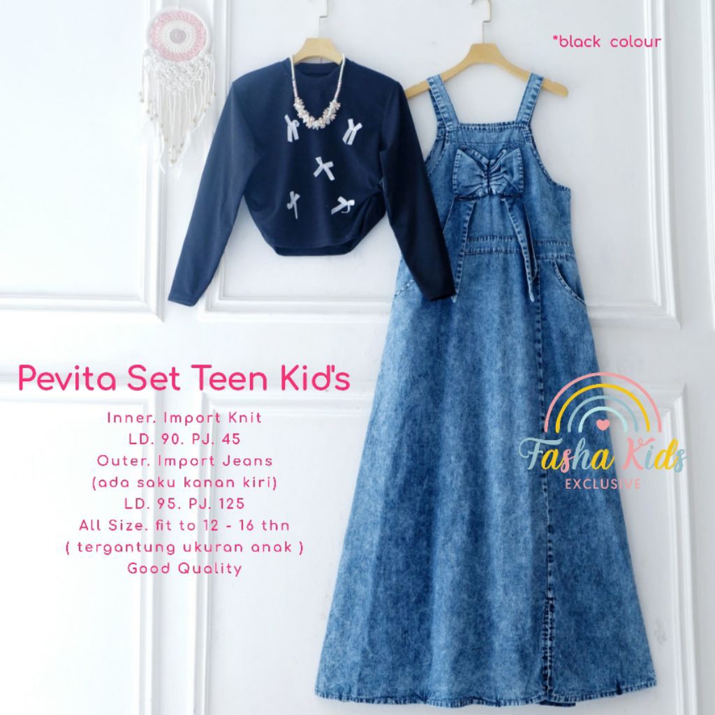 PEVITA SET OVERALL REMAJA CEWEK PREMIUM USIA 12 - 14 TAHUN ORI FASHA