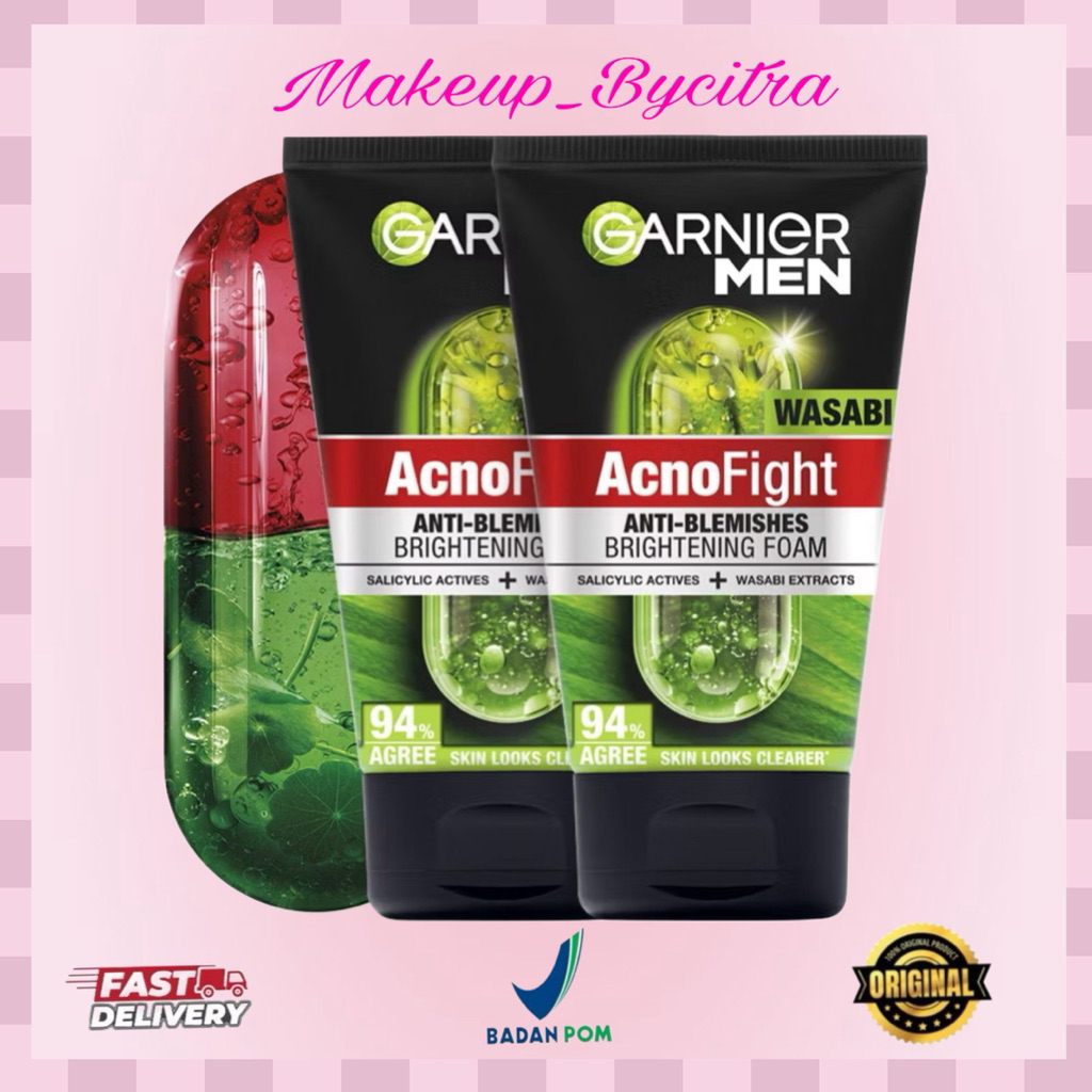 GARNIER Men Facial Wash Acno Fight Wasabi Anti-Bacteria Brightening Skincare 100ml sabun cuci muka p