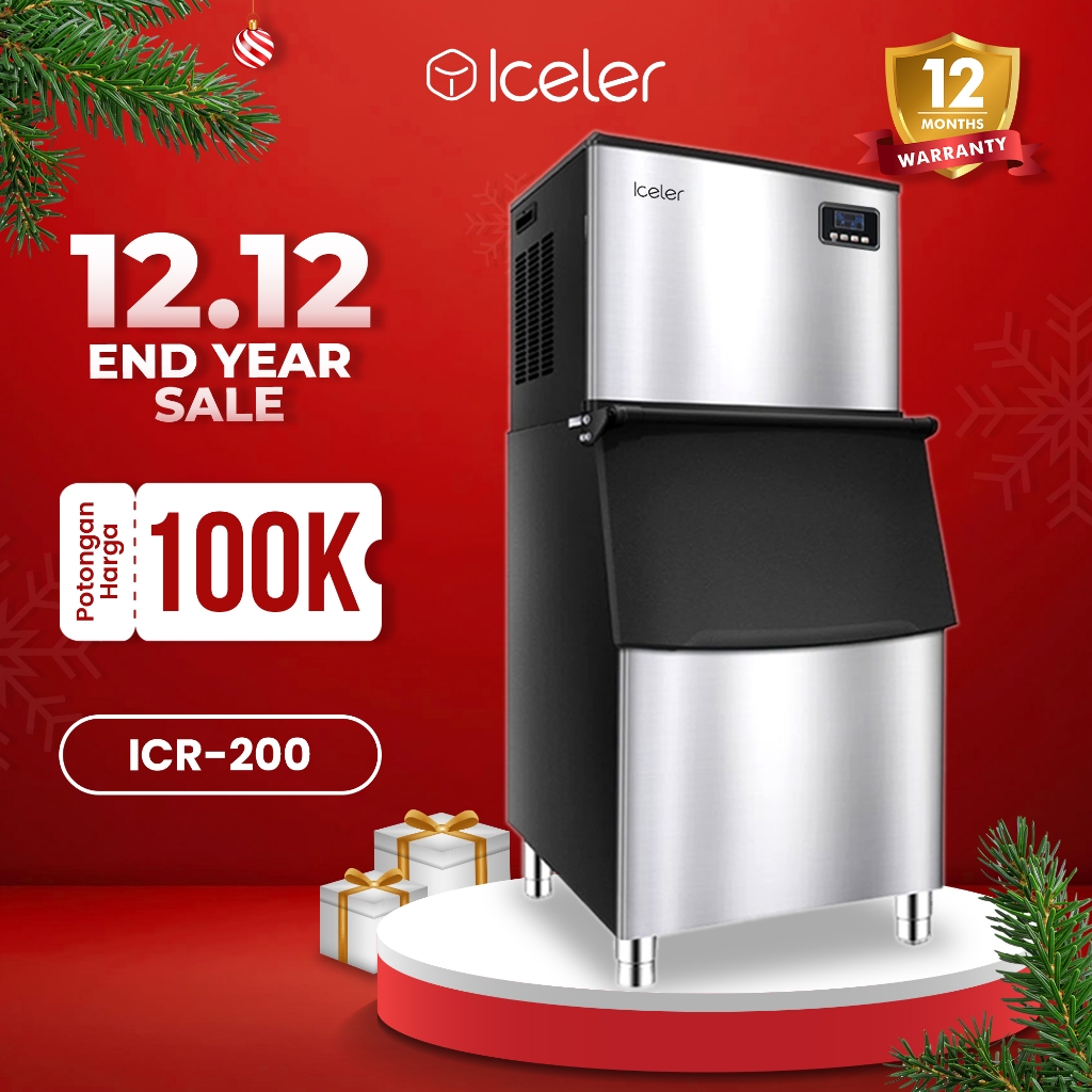 Iceler Mesin Es Batu 200KG/24JAM 224 Kotak Es Cube Ice Maker Kapasitas Besar