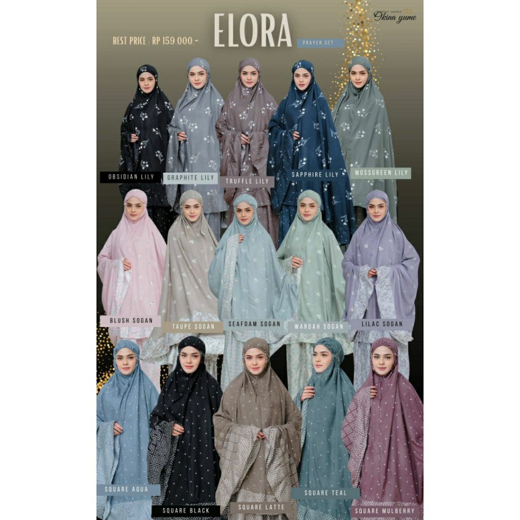OkinaYume - Mukena Elora dengan material kain rayon printing premium