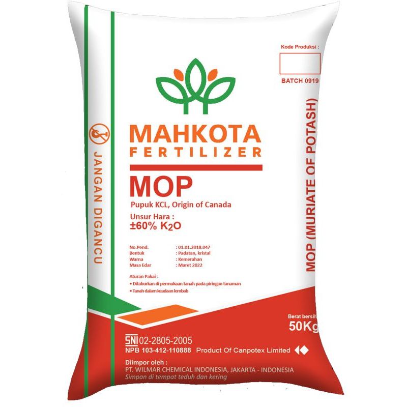 Pupuk KCL MOP Makota  50kg Kalium Oksida 60% k2o