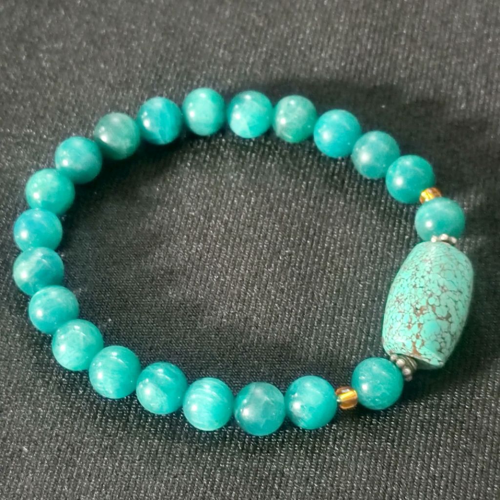 Gelang Crystal/Gelang Kristal Cat Eyes Blue Green Emerald with Turqouise Spacer-Gelang Batu Alam Nat
