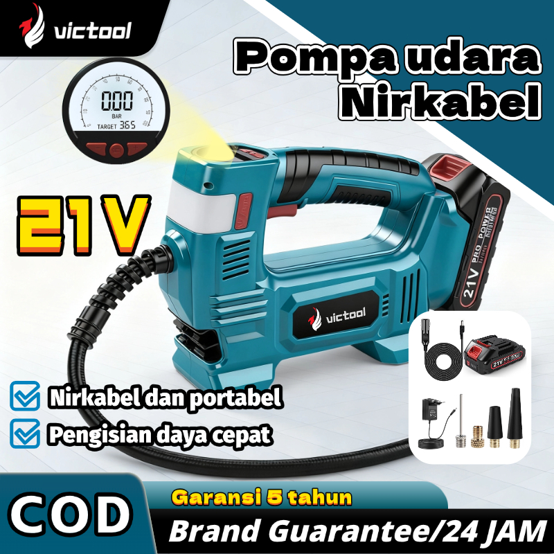 Victool Pompa Udara Multifungsi Nirkabel Baterai Lithium 21V  Pompa Angin Ban Elektrik Portabel Laya