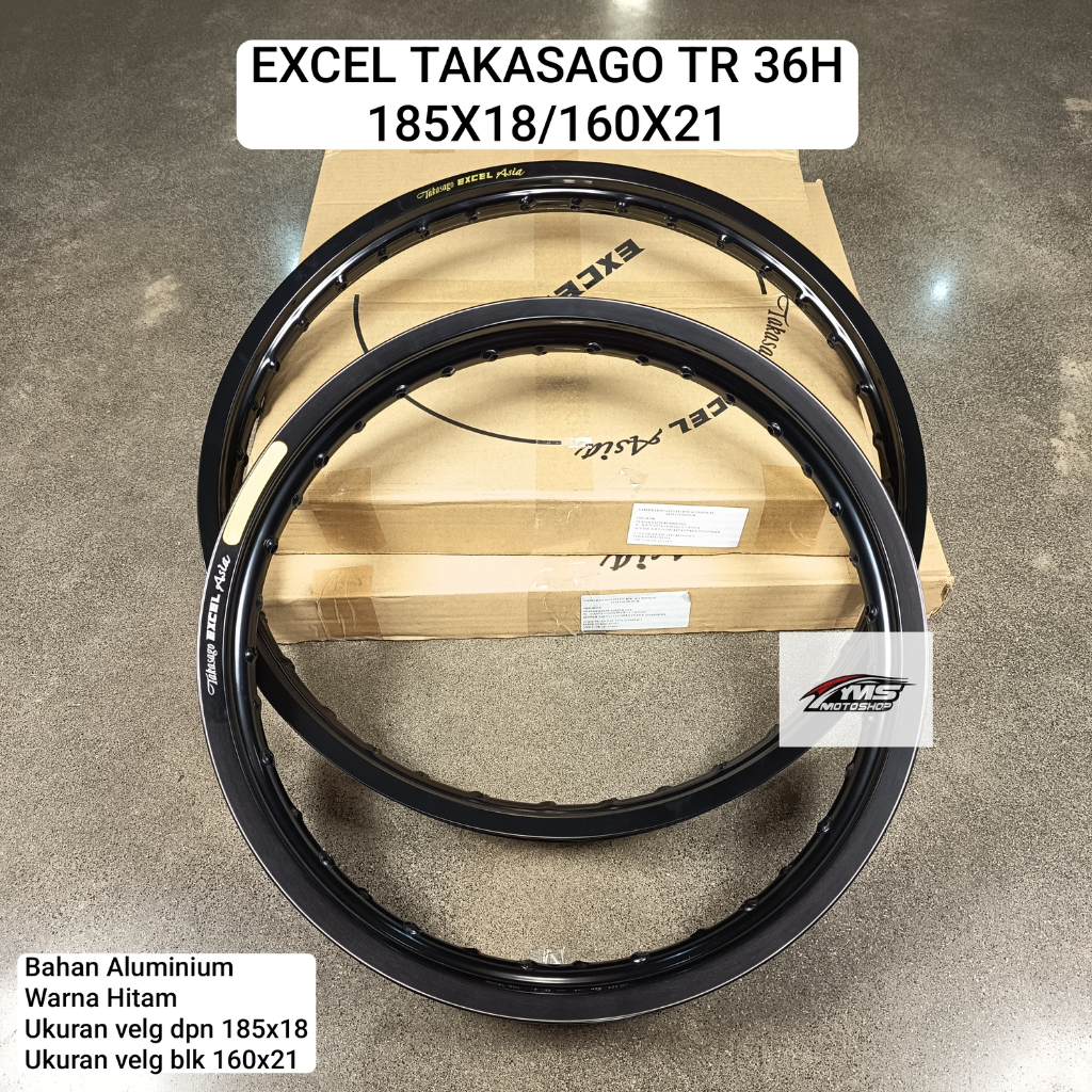 VELG EXCEL TAKASAGO TRAIL 36Hole 185 ring 18/160 ring 21 PELEG VELEG MOTOR RUJI HITAM GLOSSY-MIRROR