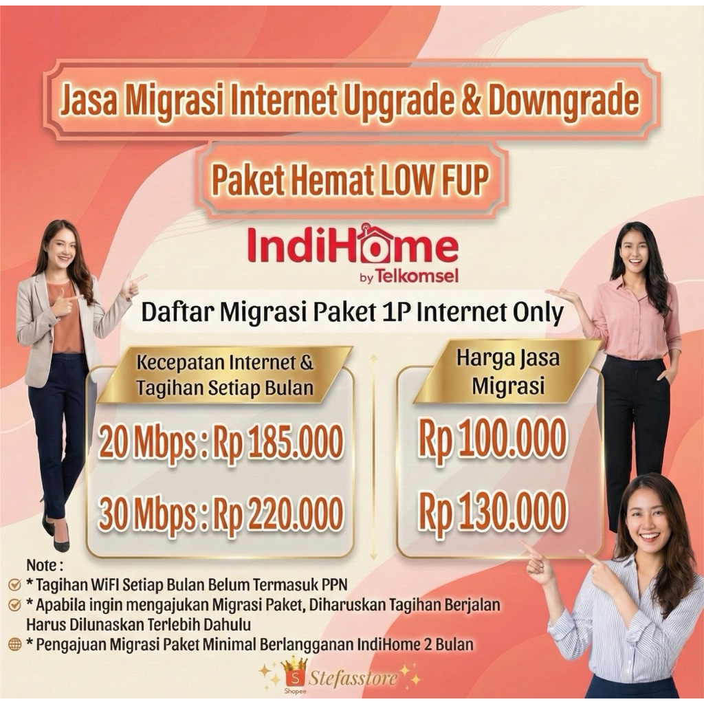 MIGRASI INDIHOME PAKET 1P INTERNET ONLY 20 - 30 MBPS | UPGRADE / DOWNGRADE