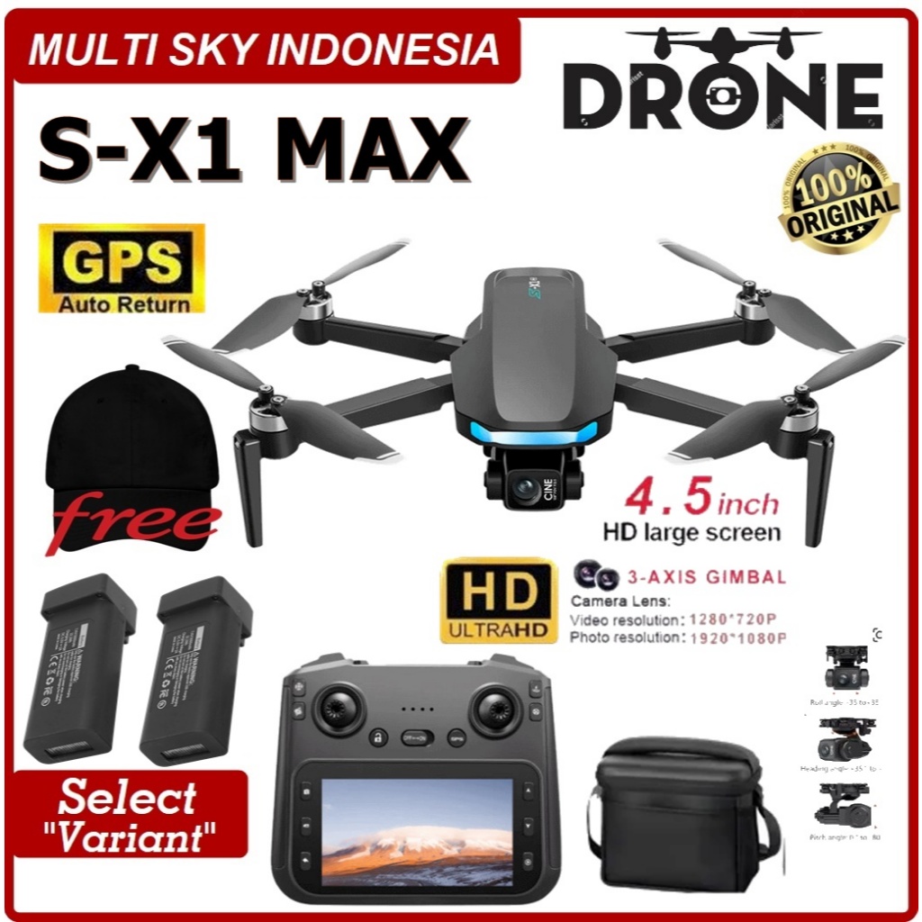 Drone S-X1 4K HD Camera 3-Axis Gimbal Drone GPS Brushless Motor WIFI Remote Layar Besar Optical Flow