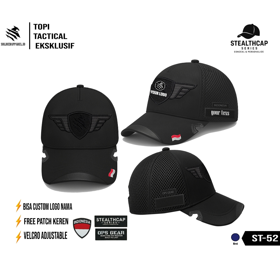 Topi Tactical Eksklusif  – Velcro  & Patch Bisa Custom Logo