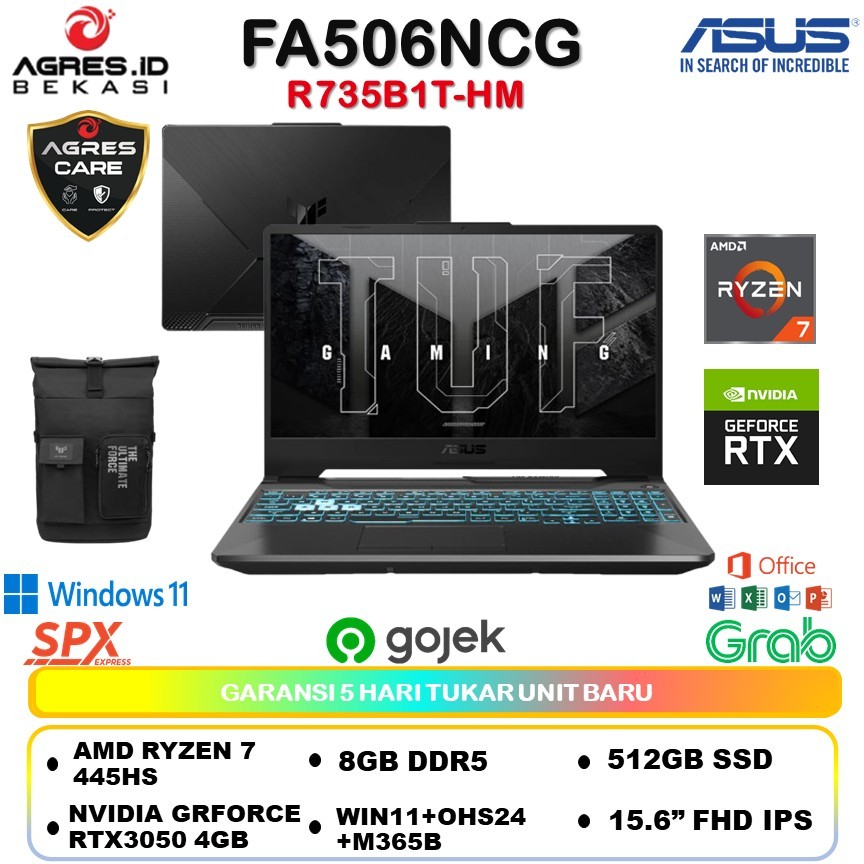 ASUS TUF A15 FA506NCG / FA506NCQ AMD RYZEN 7 7445HS RTX3050 4GB / 8GB+512GB | WIN11+OHS24+M365B | 15