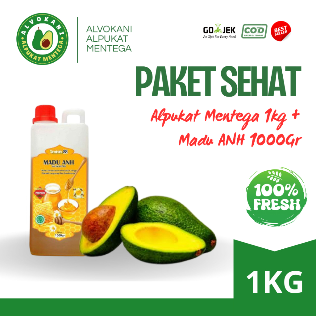 Paket Alpukat Mentega Super 1kg + Madu Murni ANH 1KG | Alpukat Premium Siap Makan & Madu Asli